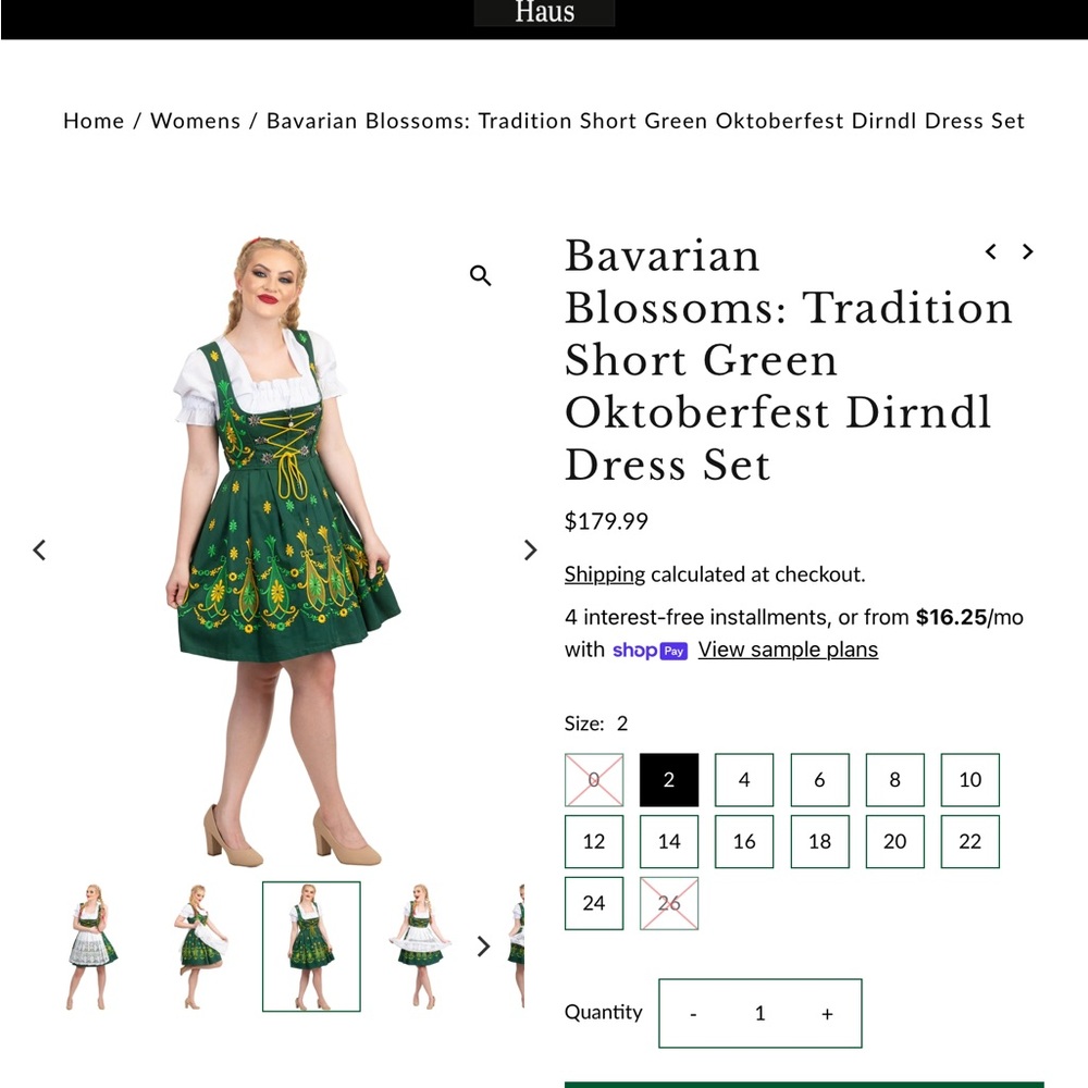 Bavarian Blossoms Short Green Oktoberfest Dirndl Dress
